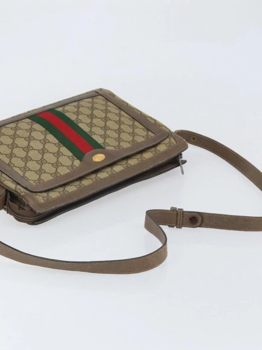 GUCCI GG Supreme Web Sherry Line Bag PVC Beige Gold 02 14 013 Auth 170488 - Picture 7 of 15